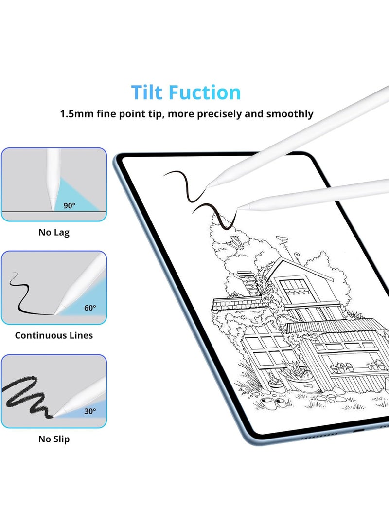 قلم لمس لأجهزة Apple iPad Pencil من الجيل السادس/السابع/الثامن/التاسع/العاشر، وiPad Air من الجيل الثالث/الرابع/الخامس، وiPad Mini من الجيل الخامس/السادس، وiPad Pro مقاس 11/12.9 بوصة، قلم مزود بخاصية رفض راحة اليد وحساسية الإمالة، شحن مغناطيسي وشحن USB-C - Image 3